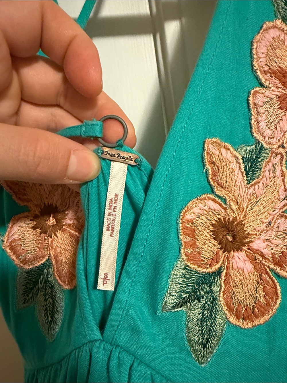 Free People Teal Floral Embroidered Sundress - Picture 2 of 3